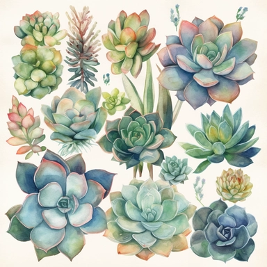 watercolor clipart succulents