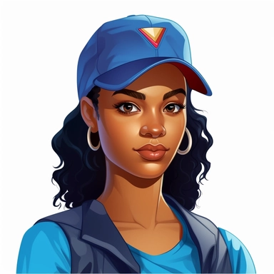 african american woman wearing a blue baseball cap, clipart