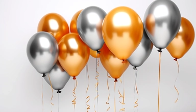 golden aluminum birthday balloons isolated on white stock clip art ykrv, in the style of orange and gray, miki asai, the stars art group (xing xing), bess hamiti, selective focus, serge marshennikov, uhd image