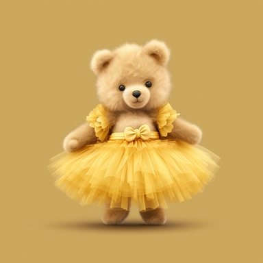Adorable cute fantasy Teddy bear dressed like a Romantic ballerina, wearing yellow tutu, nursery art, clipart image, lineart image, solid background, high contrast with background , very detailed, 8k