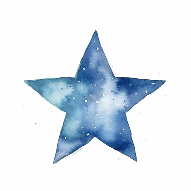 small simplified indigo watercolor star, clipart, children's book illustration, white background