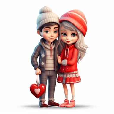 valentine's day, couple, latin, cute cartoon, 8k, detailed, clipart, white background
