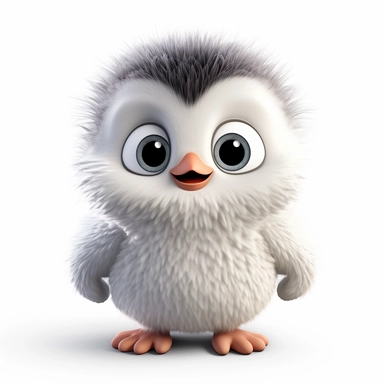 a single clipart image png graphic of a Realistic 3D cute friendly pixar style 3D animation Clipart Cute Fluffy Hairy Penguin PNG Illustration