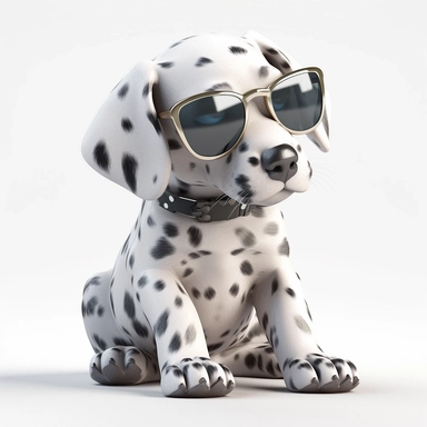 A hyper-realistic and adorable tiny baby Dalmatian puppy dog wearing stylish sunglasses , placed against a white background in a clip art style. Cinematic, hyper-detailed, with insane detail and beautiful color grading. Created using Unreal Engine, featuring depth of field, super resolution and megapixel resolution. Enhanced with cinematic lighting, anti-aliasing techniques such as FKAA and TXAA, and utilizing RTX technology for realistic reflections. Additional effects include screen-space ambi