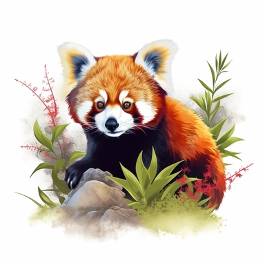 a red panda in its natural habitat in the style of clipart