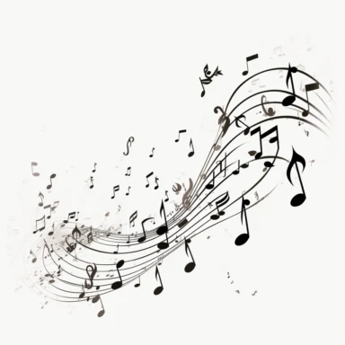 The music notes are scattered in flight clip art, white background