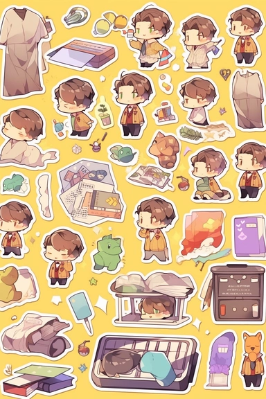 Stickers, Clipart, Knolling layout of cute Teacher themed, accessories neatly placed in equal proportion, Super Giant Pitch, larger spacing, vector stickers, high detail, charater sheet, Bright Colors, Hand Drawn Artwork, anime style, single design, 8k, white background, appropriate blank