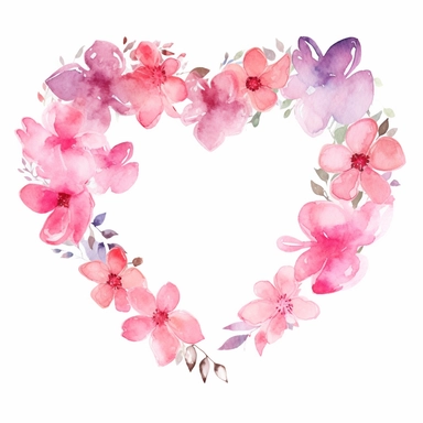 heart shaped pink flower borders with white copy space in the center watercolour clipart illustration with isolated background