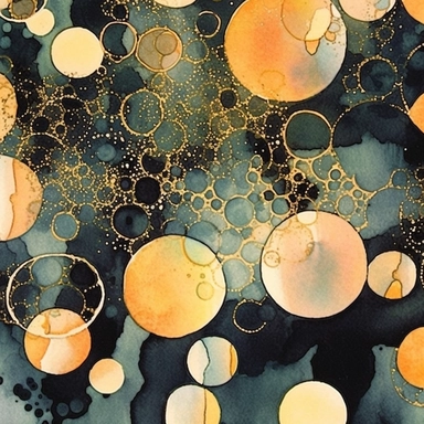 black clipart, Watercolor paper, pale colors, gold striated, summer water bubbles, romantic , pre-raphaelite, abstract