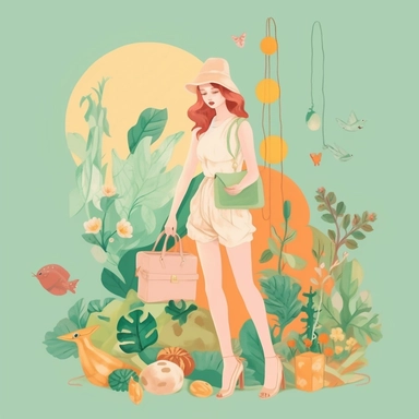 women fashion, ecology concept, clip art, bright pastel