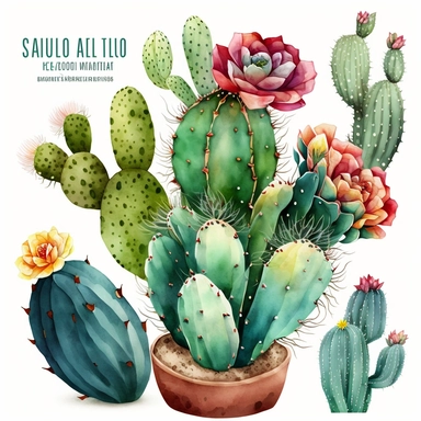 watercolor single cactus clipart
