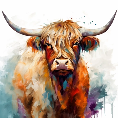 highland cattle oil painting watercolor clipart graffiti
