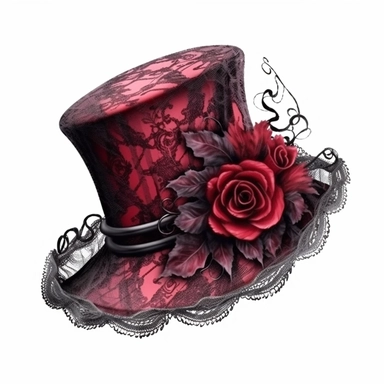 Victorian Gothic fancy formal woman's hat, Lace, dark Gloomy shades of red, mysterious, fantasy, highly detailed, 32k, isolated on a white background, clipart
