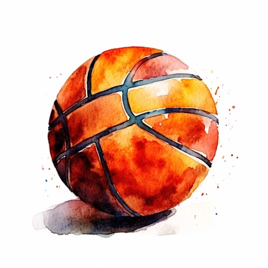 basketball clipart, watercolour, white background, high detail