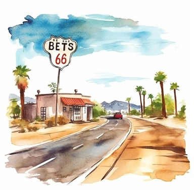 watercolor historic California Route 66 highway, illustration, clipart set, simple, , cartoon elements ,different variants , separate elements with a margin