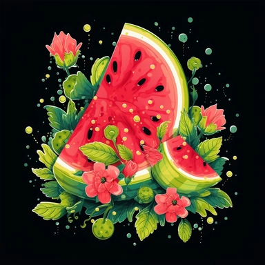 [5579635136325606] Summer T Shirt Vector, Summer Watermelon T Shirt Design, Summer Clipart, Watermelon, Hd, by Hsiao Ron Cheng,intricate, dark black background
