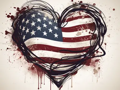 A creative clipart design featuring the American flag formed into the shape of a heart, symbolizing love for the nation.