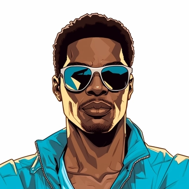 facing forward the head of a handsome black man with a fresh haircut wearing dark sunglasses in comic book style digital illustration clip art vector highlights good shading on a white background