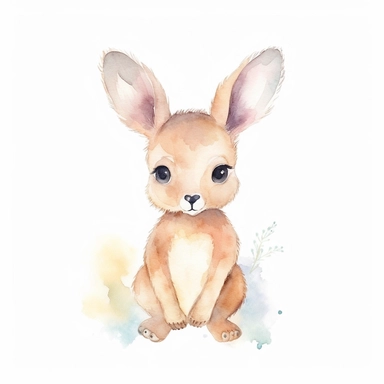 a pastel baby kangaroo with kind eyes clipart with watercolor illustration,full body shot,8k,etsy style, white background