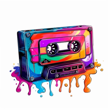 Cute Beautiful Retro 90s Color Melting cassette tape Sublimation Clipart,Cartoon, hyper realistic, intricate detail, illustration style,high solution,on the white background
