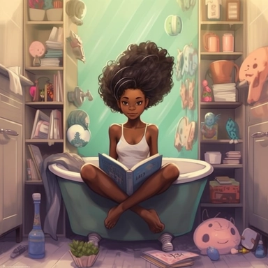 african american teenager girls stuck in a bathtub with books in the white house bathroom in the style of dr. seuss with a simple pastel color palette clip art--ar 10:8