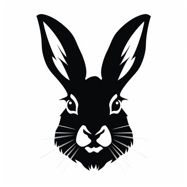 rabbit head black frontal view silhouette vector flat simple identification symbol white backround white background minimalistic clipart png svg