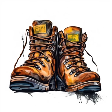 hiking boots clipart, drew struzan style