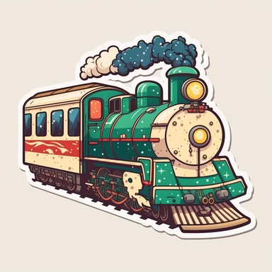 vector sticker design, anime style Christmas Train clipart, white background, flat colors