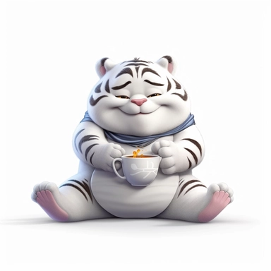 yoga happy white tiger, cartoon Clipart style, white background, tea time, 8k