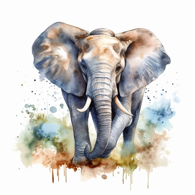 watercolor illustration of a beautiful and cute Elephant in nature clipart, in the style of realistic watercolor paintings, realistic, detailed, bright colours, white background, clipart