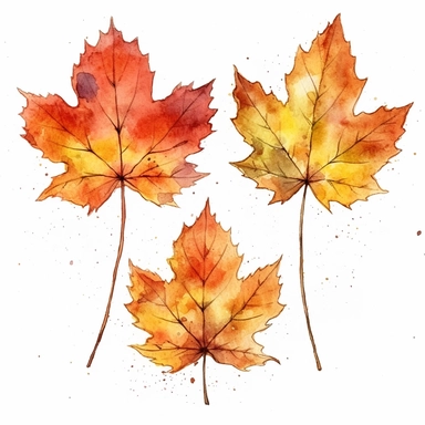 the three and leaves in autumn leaves season, watercolor in medieval cartoon grunge style clipart on white background