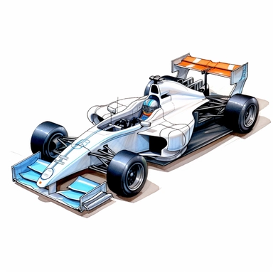 Clipart of the formula one car from Yuki Tsunoda with minimal details, aquarel colored cartoon style with thick borders. Only the car. White background, no floor, no shadow