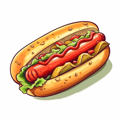 Clipart of hot dog, cartoon style, vector, on a white background