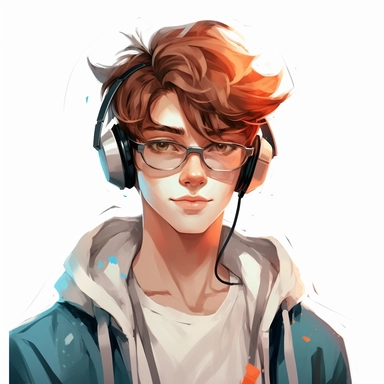 beautiful stunning handsome cute anime gamer young man, paint art style, clipart, white background, superrealistic, one of a kind
