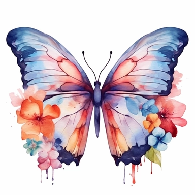 Beautiful clipart of a butterfly animal in flowers, in the style of artgerm, watercolor, animal motifs, amedee ozenfant, he jiaying, oshare kei
