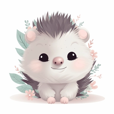 cute baby Porcupine clipart, happy, animal only, isolated on white background, illustration, pastel colors, no shadow, vector, high definition, Full HD, 8k
