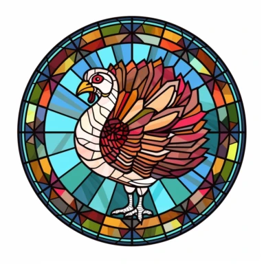 round stained glass turkey clipart, white background