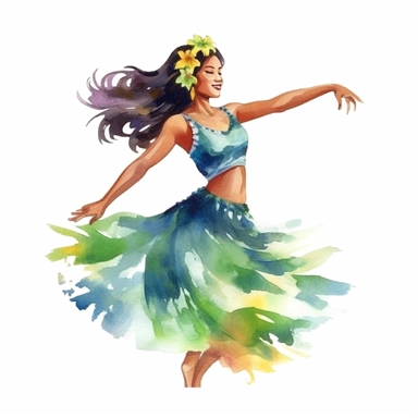watercolor hawaiian aloha dancer, clipart, white background, watercolor style