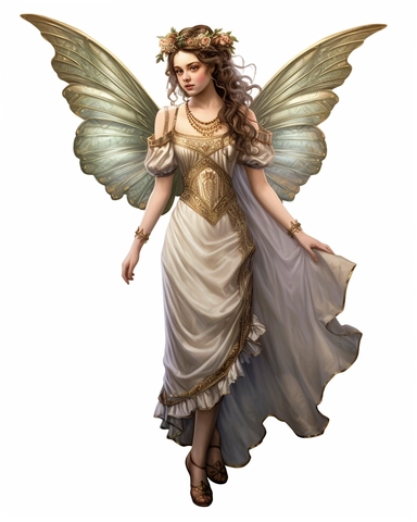 victorian young girl with victorian clothing and fairy wings, fairytale art, full body, hyperrealistic, clipart, isolated white background