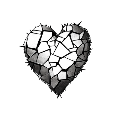 broken heart, one line, black and white, Clipart, white background, no text, no caption