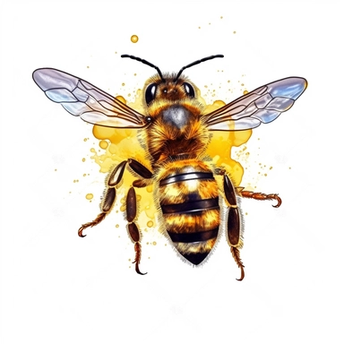 single honey bee on honey hive, top view, vector clipart, saturated colors, isolated on white background, uhd, sharp detail
