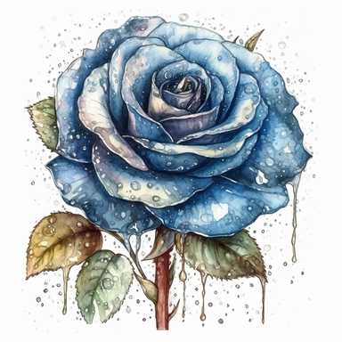 Blu Rose Cartoon, highly detailed, watercolor, clipart