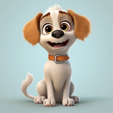 an adorable cute happy puppy dog with big puppy eyes, 3D image, full body image, pixar style, clipart