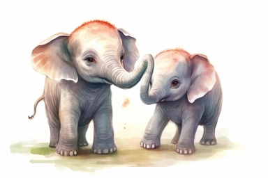 cute baby elephant playing with its siblings Clipart, On White Background, Spaced out, Vector Graphic,