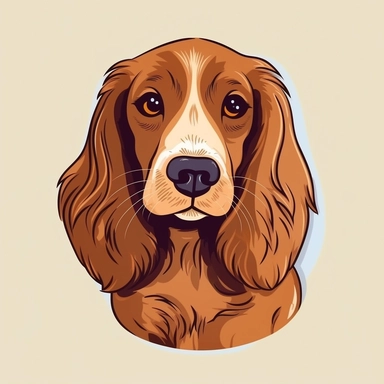 cocker spaniel dog, clipart, 2D illustration, flat, line art simple outline of cocker spaniel dog, big eyes, in the style of Mary Blair