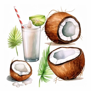 Coconut Water, Coconut Milk Shake, Iced Chocolate, white background, clipart, Object, vector collection, hd, watercolor