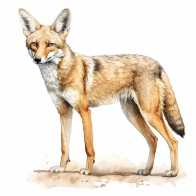 jackal full body realistic clipart + white background + watercolor style