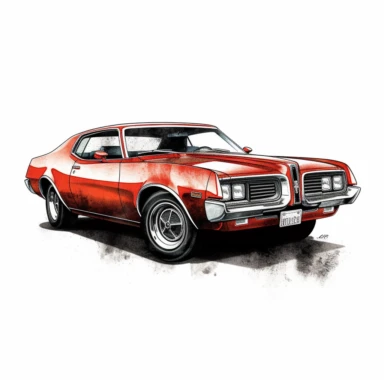Celebrate the bold heritage of a Mercury Cougar in a clipart composed in large ink blocks, a symbol of fierce independence and daring design. In HD on a white background.
