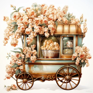 A realistic high detailed watercolor wedding popcorn machine, pastel colors, in the style of digital print, clipart, illustration, sticker, ultra high definition, rich details, 32K, HD