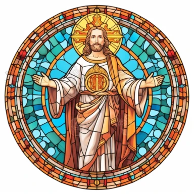 Beautiful Stained glass Jesus Sublimation Clipart,Cartoon, hyper realistic, intricate detail, illustration style,high solution,on the white background